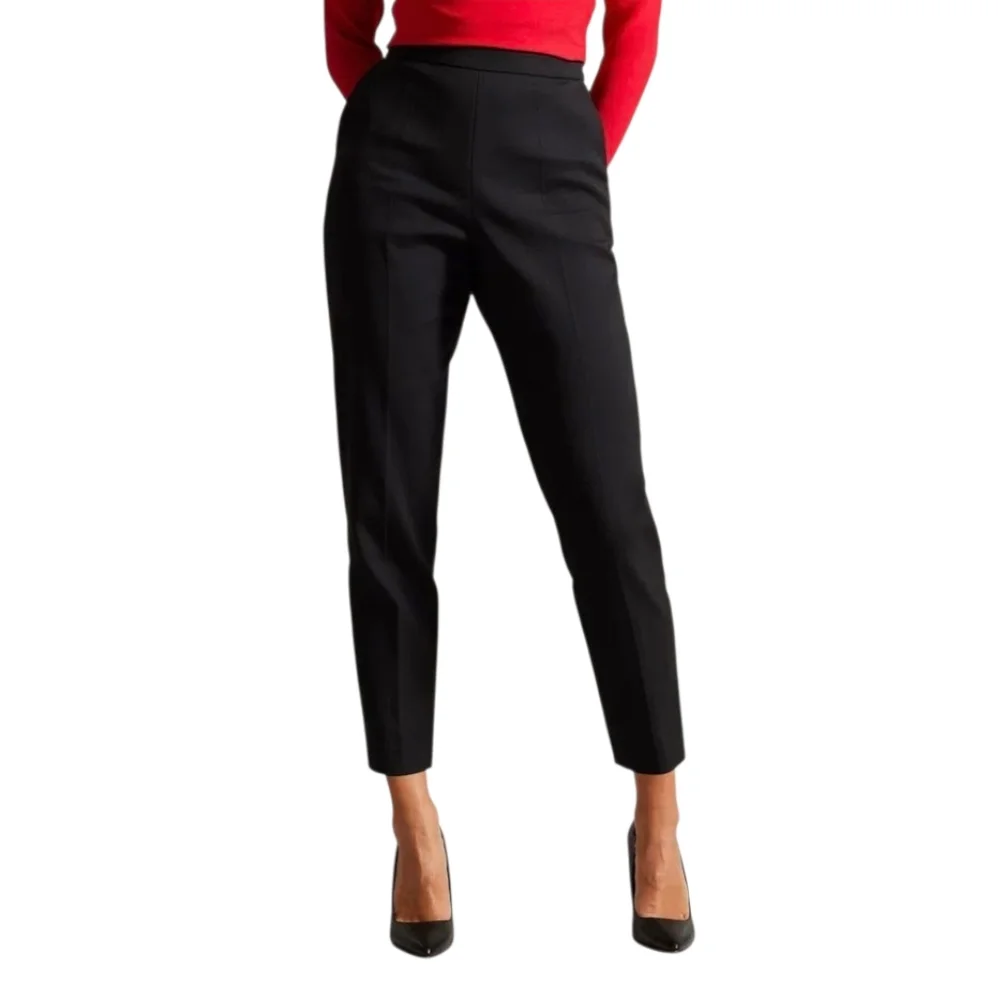 NWT Ted Baker Devana Black Flat Front Tapered Leg Trousers US 4 - Picture 2 of 11